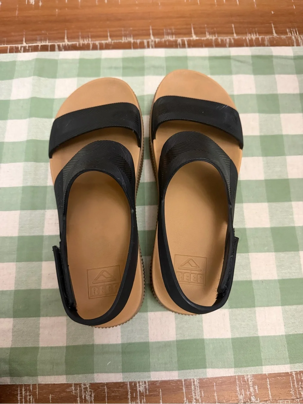 Reef Black Strap Sandals with Tan Footbed
